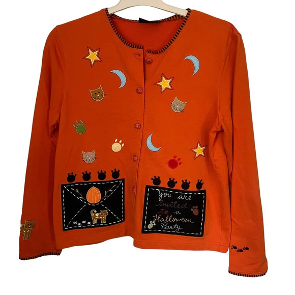 Cat Halloween Embroidered Sweater - Picture 1 of 5